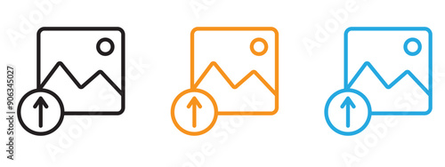 Upload photo icon Flat vector set outline