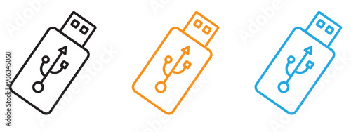 USB icon Flat vector set outline