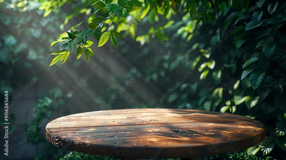 Round table top with leaves shadow : Generative AI Round table top with leaves shadow : Generative AI