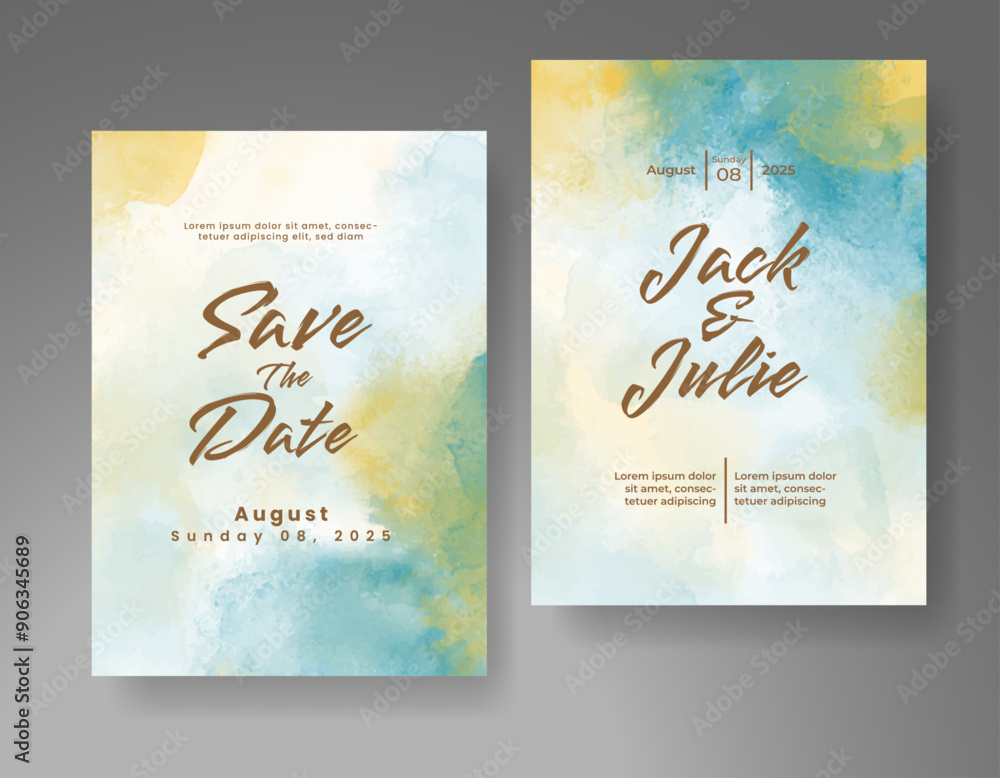 Wedding invitation with Abstract splashed watercolor background Wedding invitation with Abstract splashed watercolor background