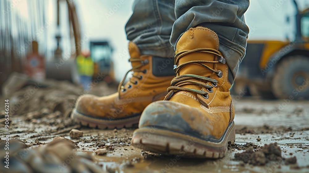 Safety Shoes of Workers on a Construction Site Safety Construction : Generative AI