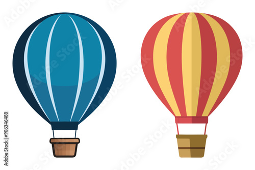 Colorful hot air balloon vector isolated illustration striped pattern.
