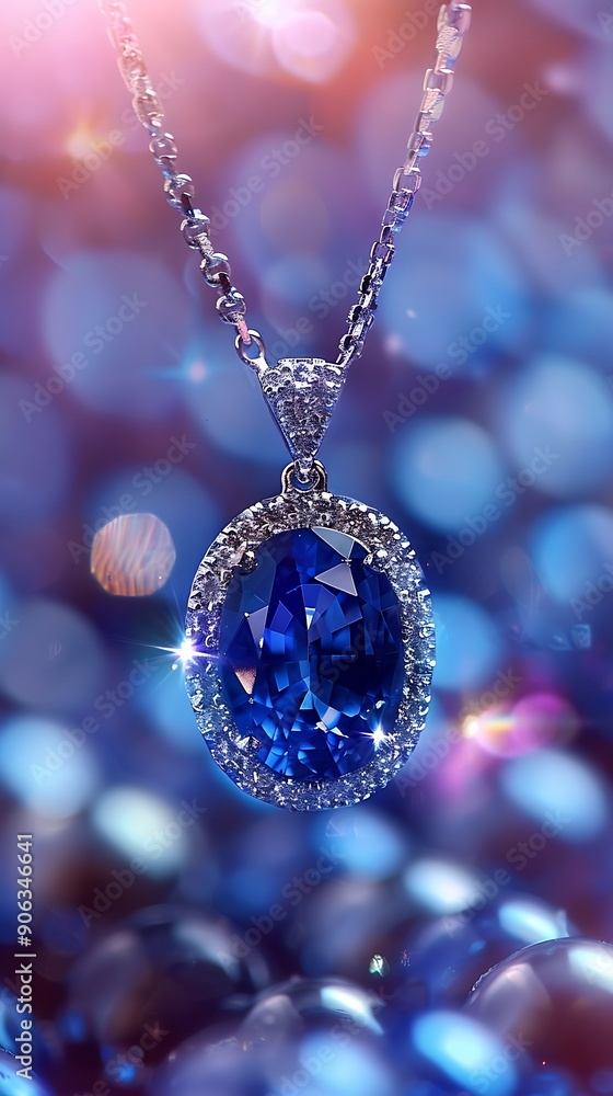 A blue sophisticated sapphire pendant with oval cut , A blue sophisticated sapphire pendant with oval cut ,