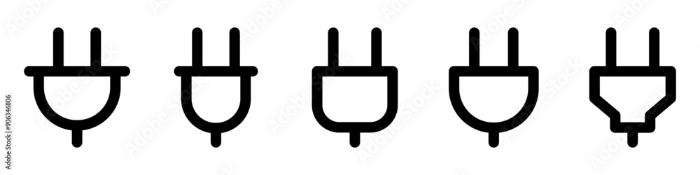 Electric plug icons set. Black linear icon of an electric plug, representing energy and power. Vector illustration Electric plug icons set. Black linear icon of an electric plug, representing energy and power. Vector illustration
