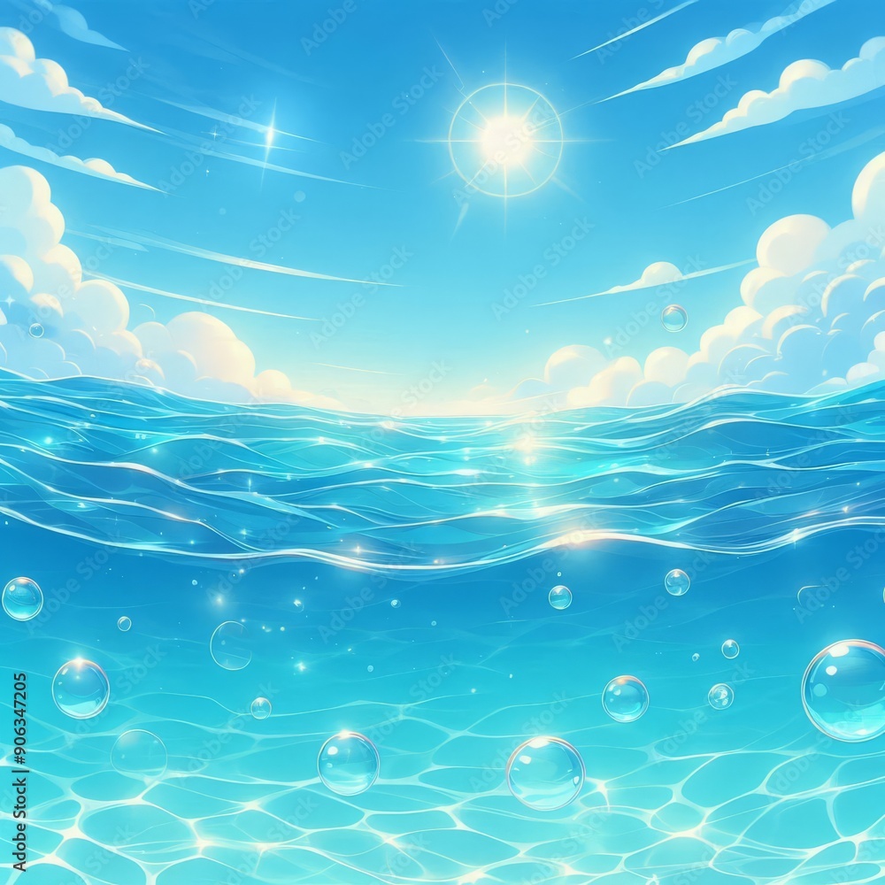 Background illustration of clear blue water surface on a summer day
