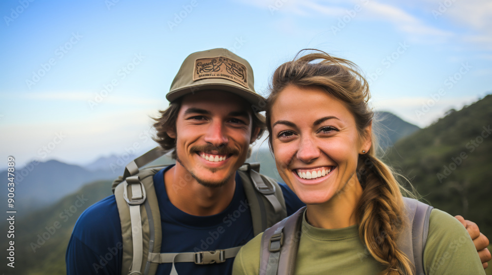 Group portrait features friends embarking on a mountain hike. The team radiates joy, forming a tight-knit bond while exploring nature during their adventurous and fulfilling vacation. Group portrait features friends embarking on a mountain hike. The team radiates joy, forming a tight-knit bond while exploring nature during their adventurous and fulfilling vacation.