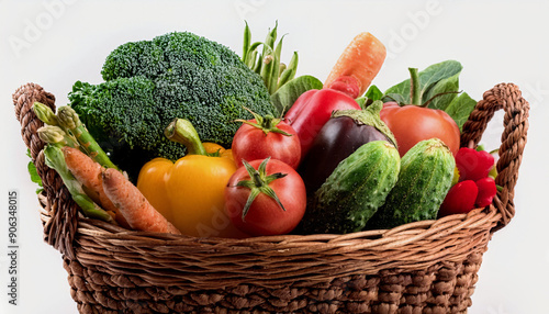 A basket filled with vegetables placed on a table.