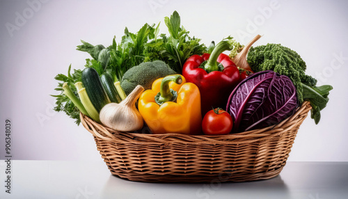 A basket filled with vegetables placed on a table.