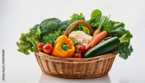 A basket filled with vegetables placed on a table.