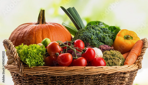 A basket filled with vegetables placed on a table.