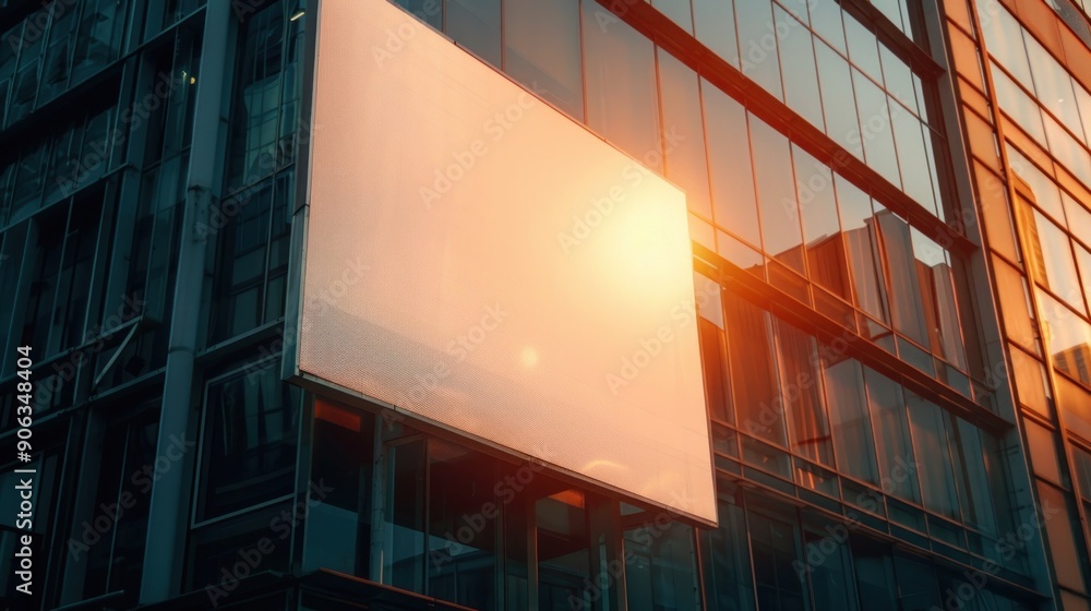 Blank Billboard on Modern Building at Sunset Blank Billboard on Modern Building at Sunset
