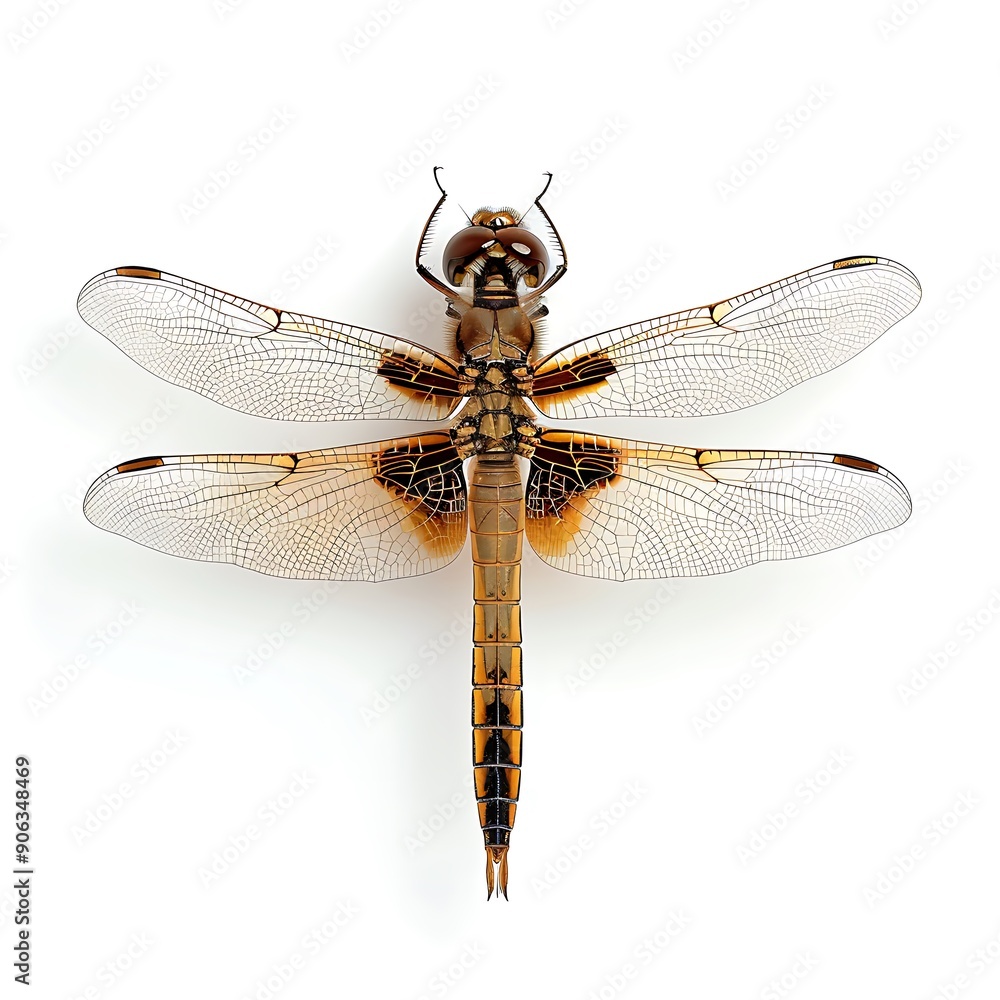 Brown Dragonfly with Spread Wings on White Background Brown Dragonfly with Spread Wings on White Background