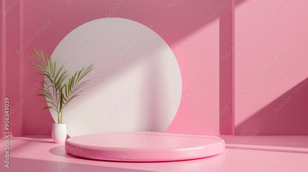 A minimalistic pink room with a small potted plant under bright sunlight suggests simplicity and modern decor. A minimalistic pink room with a small potted plant under bright sunlight suggests simplicity and modern decor.
