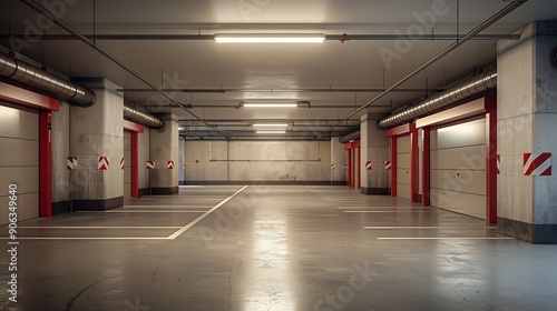 Obraz na płótnie Private parking place interior Residential garage indoor with lift Nobody : Generative AI w salonie