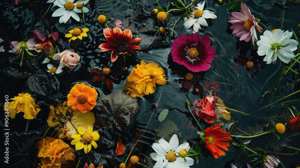 Assorted flowers on water Assorted flowers on water