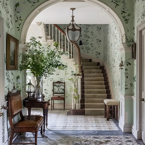 Elegant English Country House Entryway with Vintage Charm