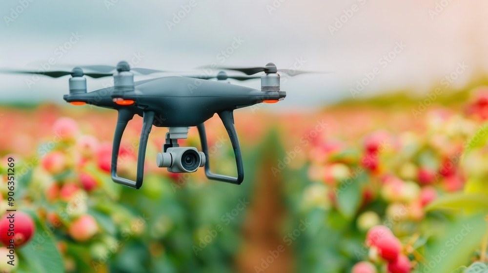 Aerial view of a drone flying over a vibrant flower field, showcasing modern technology in agriculture and landscape management. Aerial view of a drone flying over a vibrant flower field, showcasing modern technology in agriculture and landscape management.