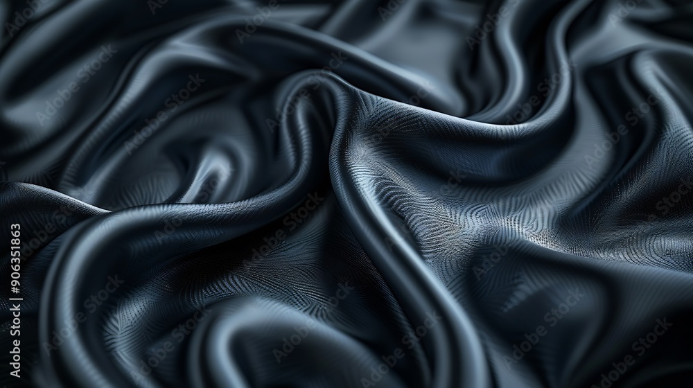 Fototapeta premium Black gray satin dark fabric texture luxurious shiny that is abstract silk cloth panorama background with patterns soft waves blur beautiful : Generative AI