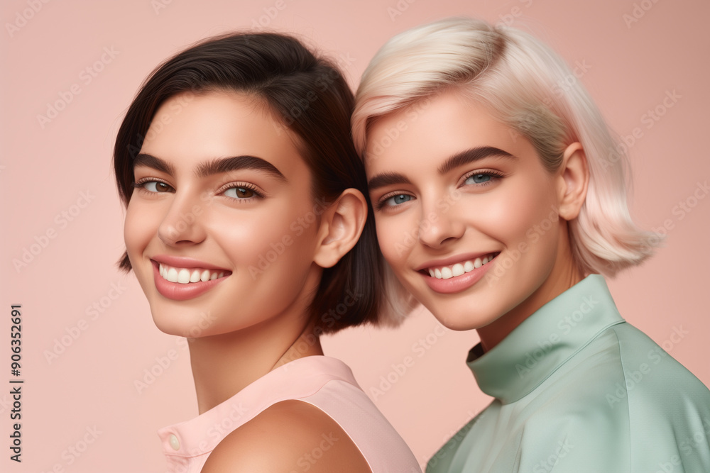 Joyful Close-up Portrait of Two Women with Radiant Smiles Joyful Close-up Portrait of Two Women with Radiant Smiles