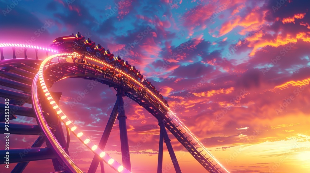 Obraz premium Roller Coaster Ride at Sunset