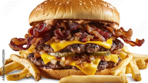 Wallpaper Mural Double smash burger with crispy bacon cheddar cheese onions and fries Torontodigital.ca