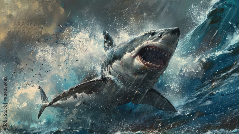 Fototapeta premium a hunting great white shark