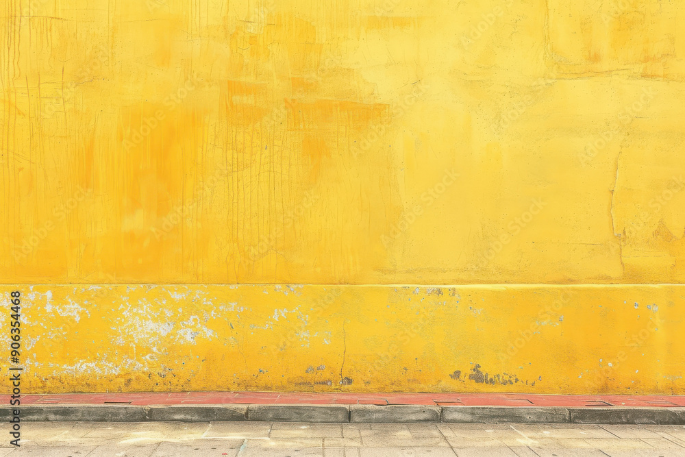 Fototapeta premium horizontal image of a yellow textured concrete wall background, mockup space