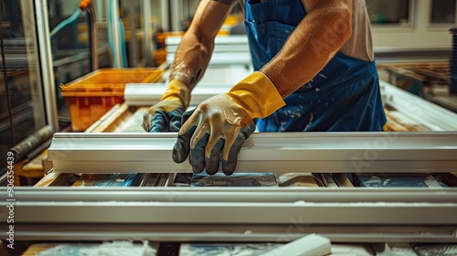 PVC industry worker making PVC frames for windows and doors
