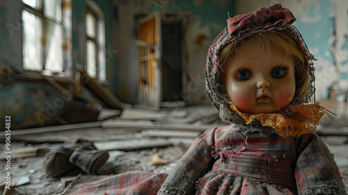 A doll in an abandoned kindergarten building after the explosion of the Pripyat reactor Chernobyl photo