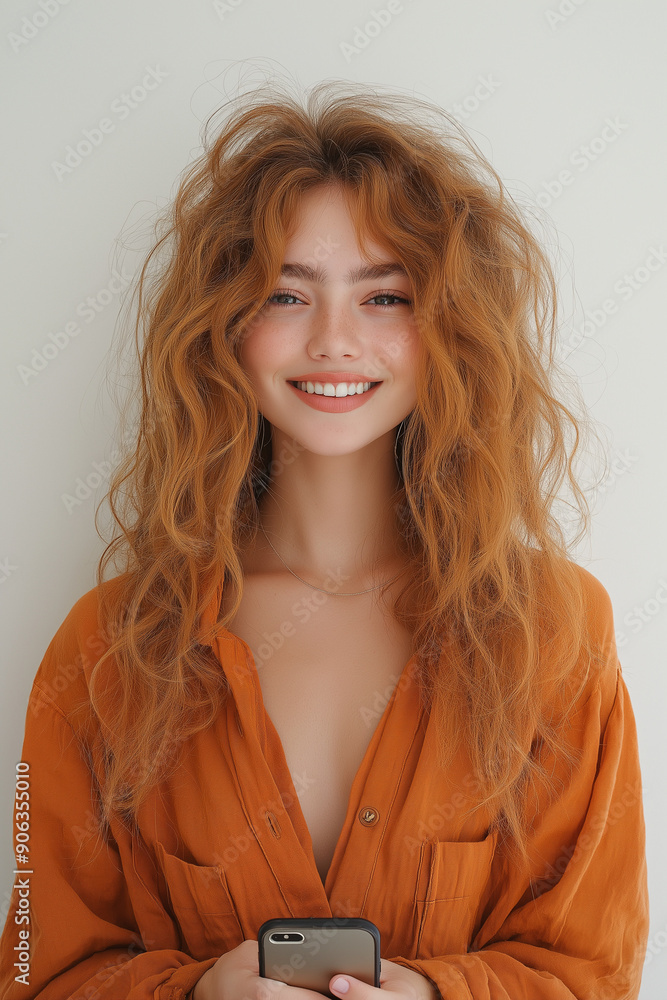 Happy Young Woman Using Cell Phone, Cut Out with Copy Space Happy Young Woman Using Cell Phone, Cut Out with Copy Space