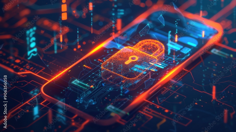 Obraz premium Cyber Security: Smartphone with Padlock Illustration