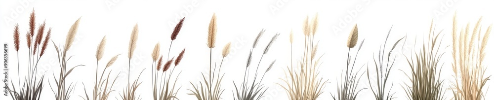 Isolated on transparent background, a set of miscanthus sacchariflorus grasses in 3D Isolated on transparent background, a set of miscanthus sacchariflorus grasses in 3D
