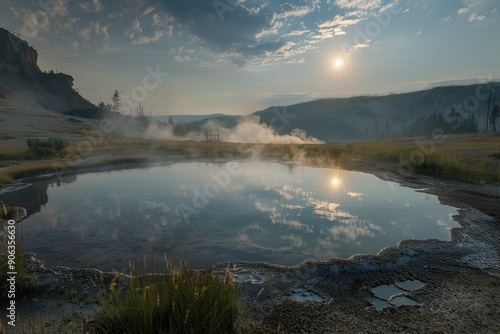 Colorful Morning at Yellowstone National Park's Grand Prismatic Spring photo