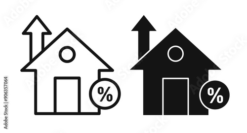 Mortgage rate iconicon vector collection in outlined and solid style