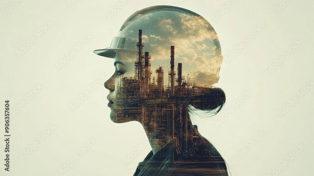 Oil plant with engineer in safety helmet. Stock photo Oil plant with engineer in safety helmet. Stock photo