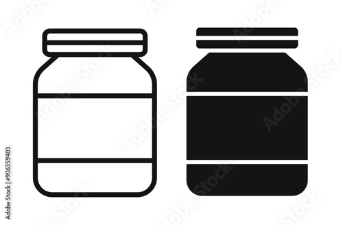 Mason jar glass container iconicon vector collection in outlined and solid style