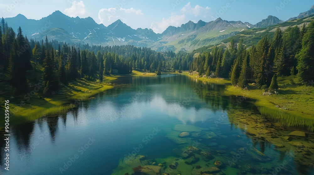 Fototapeta premium Stunning Mountain Lake with Pine Forest