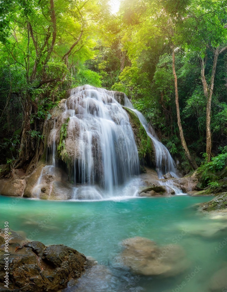 Panoramic beautiful deep forest waterfall in Thailand Panoramic beautiful deep forest waterfall in Thailand