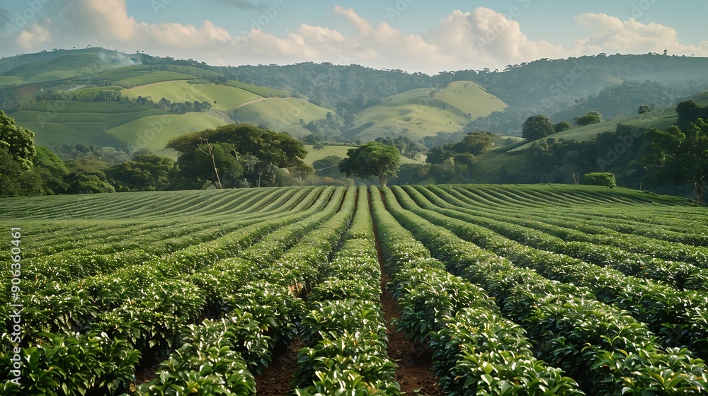 Naklejka premium Coffee farm in Minas Gerais Coffee plantation Coffee beans Coffee field : Generative AI