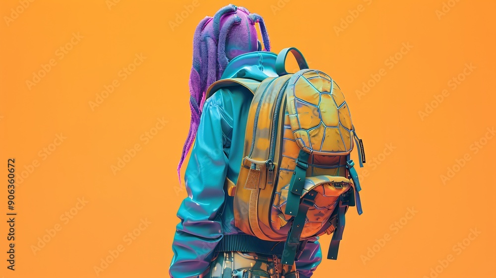 3D Render of a Fashionable Person with a Turtle Shell Backpack 3D Render of a Fashionable Person with a Turtle Shell Backpack
