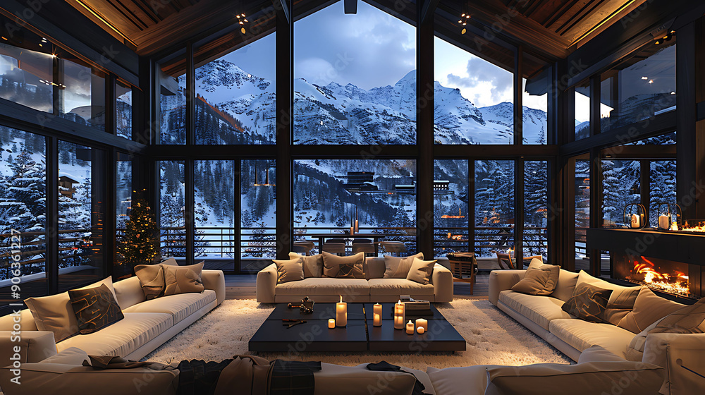 Fototapeta premium Interior exuding Warmth featuring warm tones soft lighting cozy furnishings in a welcoming family room