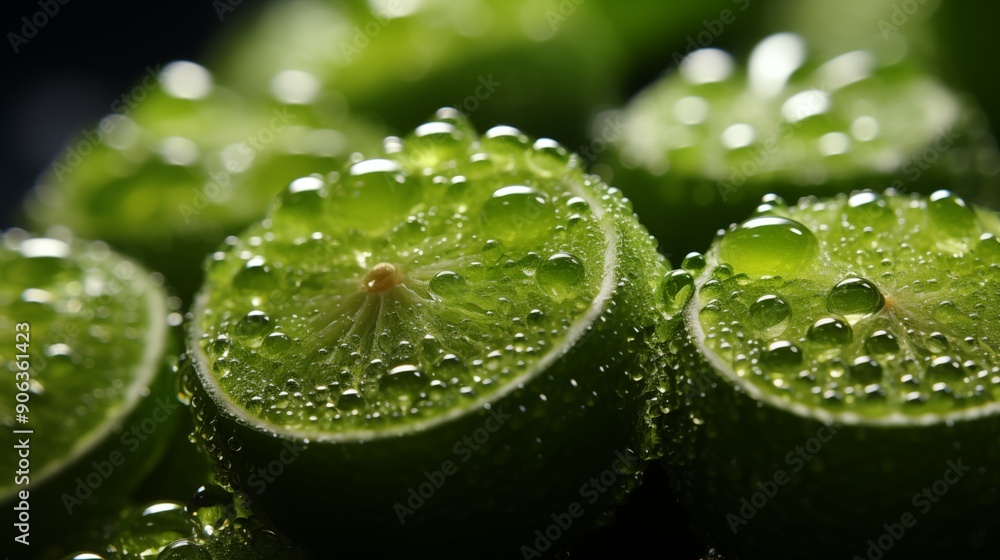 Close up of a fresh finger lime, macro photography, caviar-like textures, front view from above, soft lighting. Close up of a fresh finger lime, macro photography, caviar-like textures, front view from above, soft lighting.