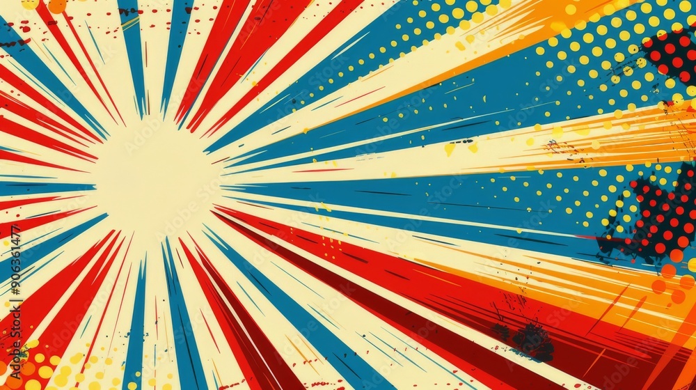 Fototapeta premium Abstract Comic Book Background with Red, Blue, Yellow and White Stripes.
