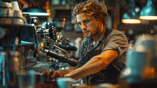 A barista cleaning the espresso machine, emphasizing the maintenance and care involved.