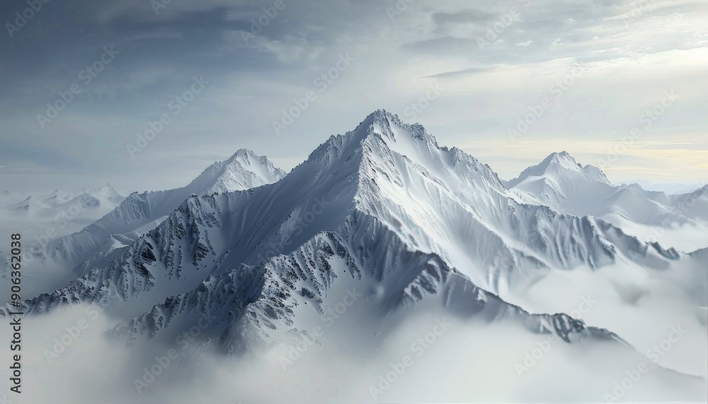 Obraz premium Snow-Capped Mountains Amidst Fog in Early Morning Light
