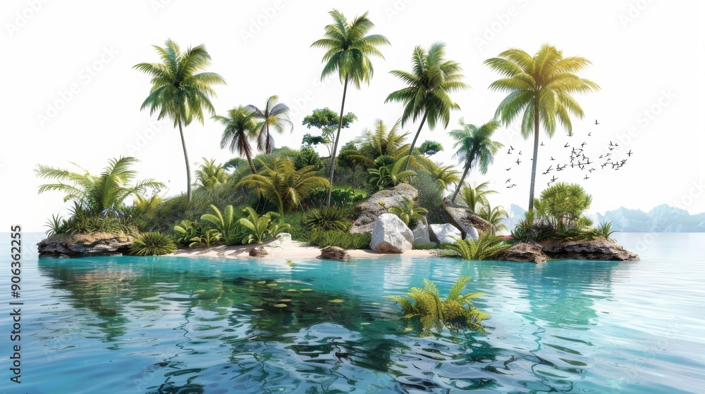 Tropical Island with Palm Trees and Birds. Tropical Island with Palm Trees and Birds.