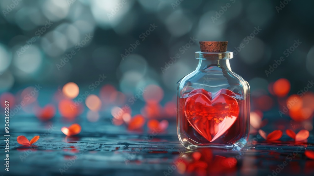 Heart in a glass bottle, with a message display area in the middle. Background allows for text. Heart in a glass bottle, with a message display area in the middle. Background allows for text.