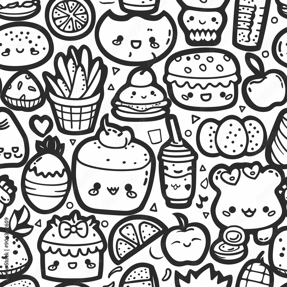 seamless pattern with cute doodle art of happy cute kawaii icons seamless pattern with cute doodle art of happy cute kawaii icons