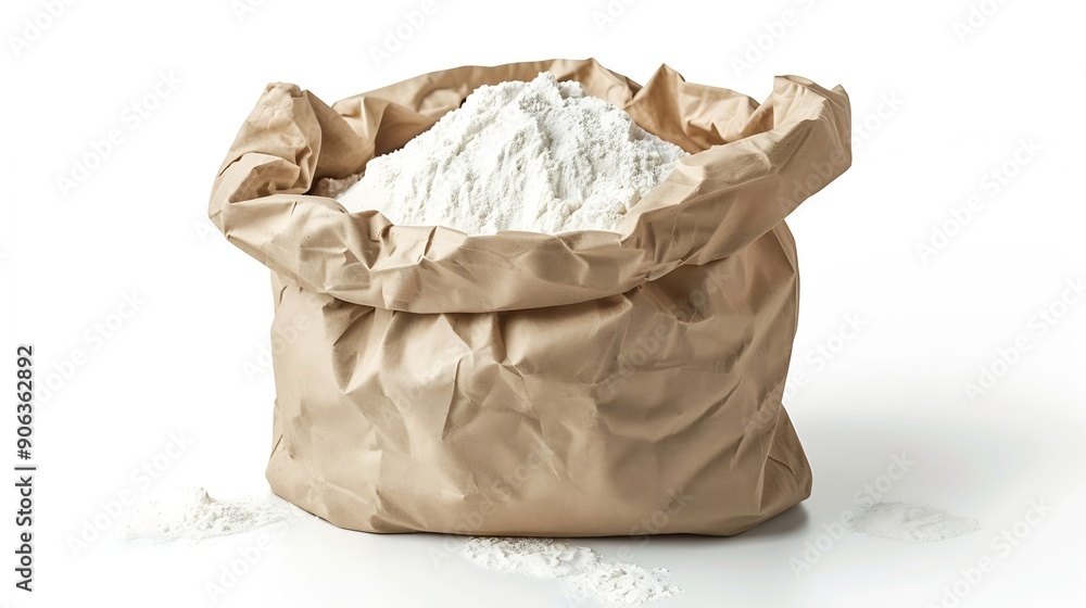 Blank white paper bag package of flour isolated on white background with clipping path : Generative AI Blank white paper bag package of flour isolated on white background with clipping path : Generative AI