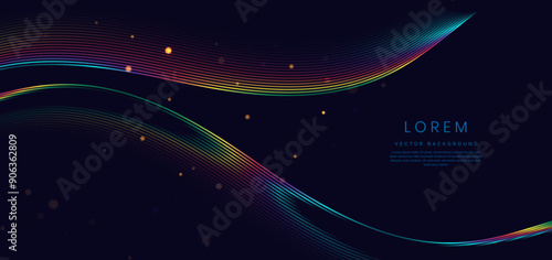 Colorful wave and light on dark blue background.